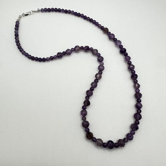 20" Revived! All Amethyst beaded necklace with solid sterling silver hardware! - Picture 10 of 12
